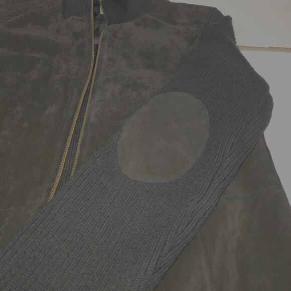 Covington Women Medium Leather Coat Elbow Patches Chocolate Brown Knit Zip Y2K - Picture 7 of 12